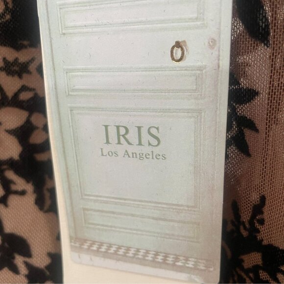 Iris Los Angeles Sheer Mesh Floral Flocked Bodycon Dress Long Sleeve M - Picture 3 of 11